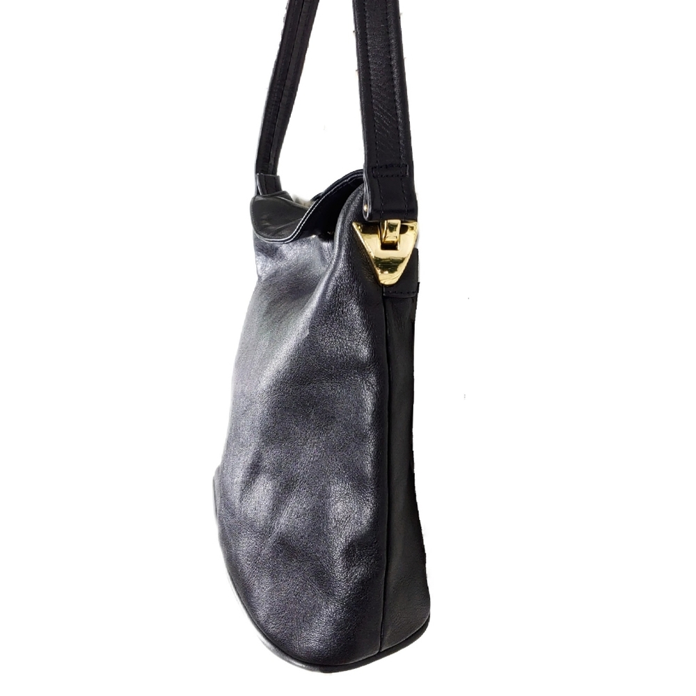 Tignanello Soft Black Leather Fold Over Shldr Bag - Picture 4 of 7